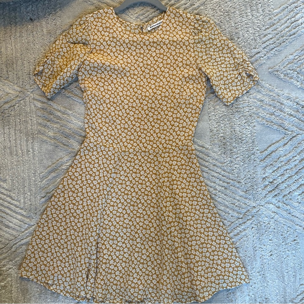 Reformation Gracie Dress Yellow Floral Print